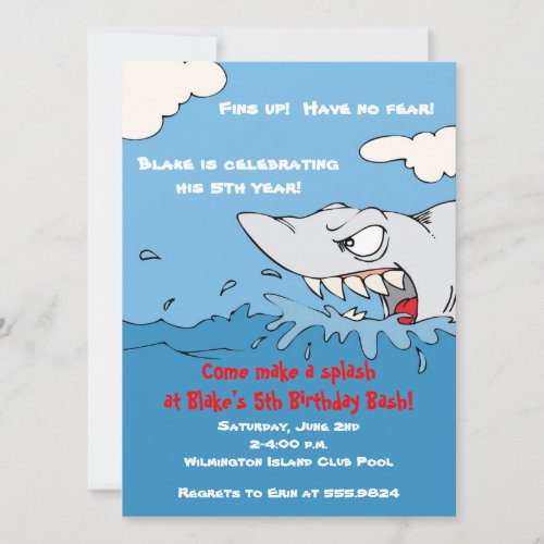Scary Shark Birthday Pool Party Invite
