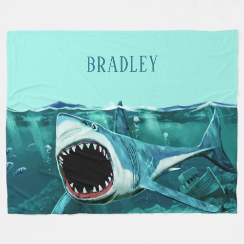 Scary Shark custom name fleece blankets