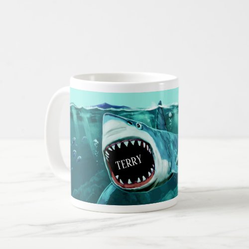 Scary Shark custom name mugs