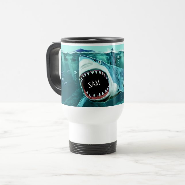 Scary Shark custom name mugs (Front Left)