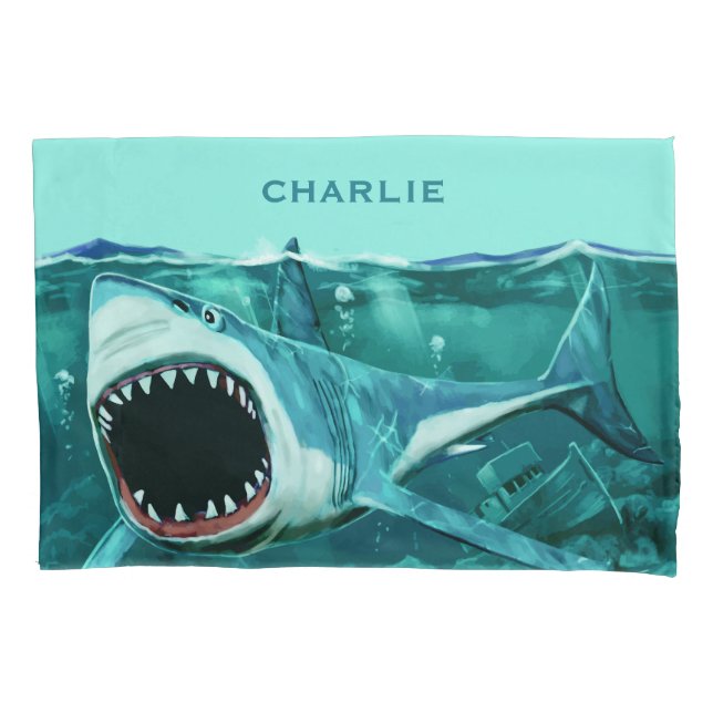 Scary Shark custom name pillowcases (Front)