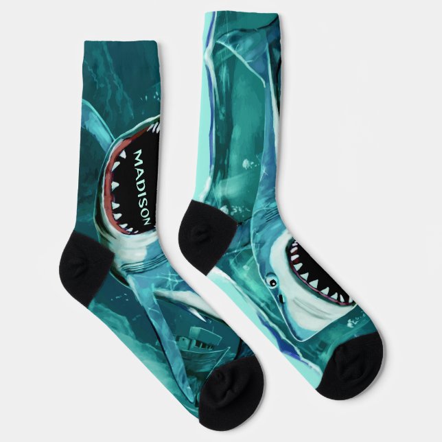 Scary Shark custom name Socks (Right)