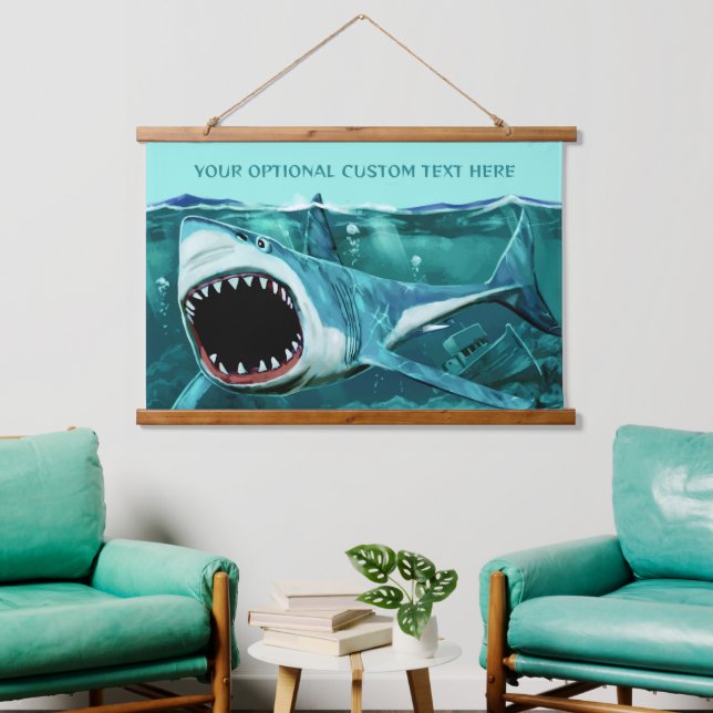 Scary Shark custom text Hanging Tapestry (Living Room)