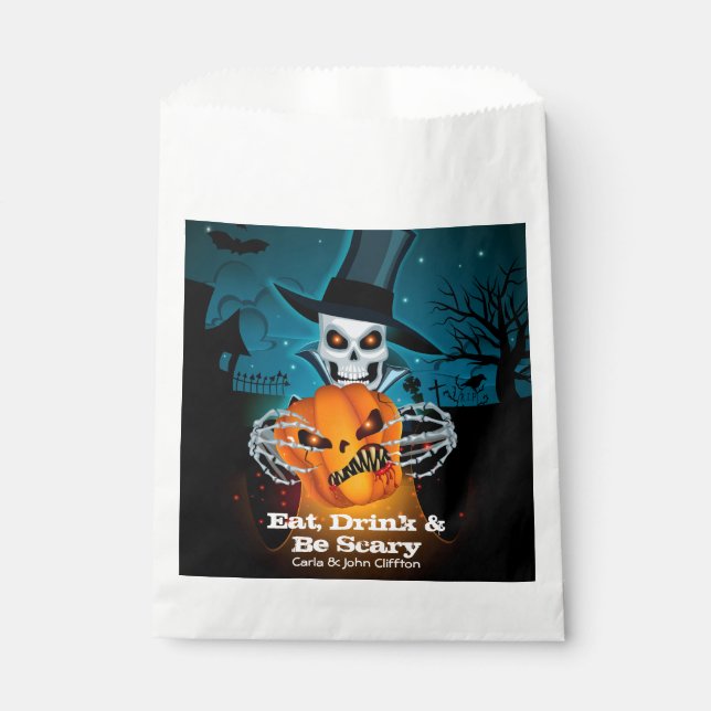 Scary Skeleton and Pumpkin Halloween Favor Bag (Front)