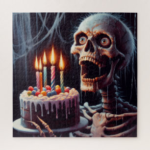 Scary Skeleton Birthday Folded Greeting Card Jigsaw Puzzle