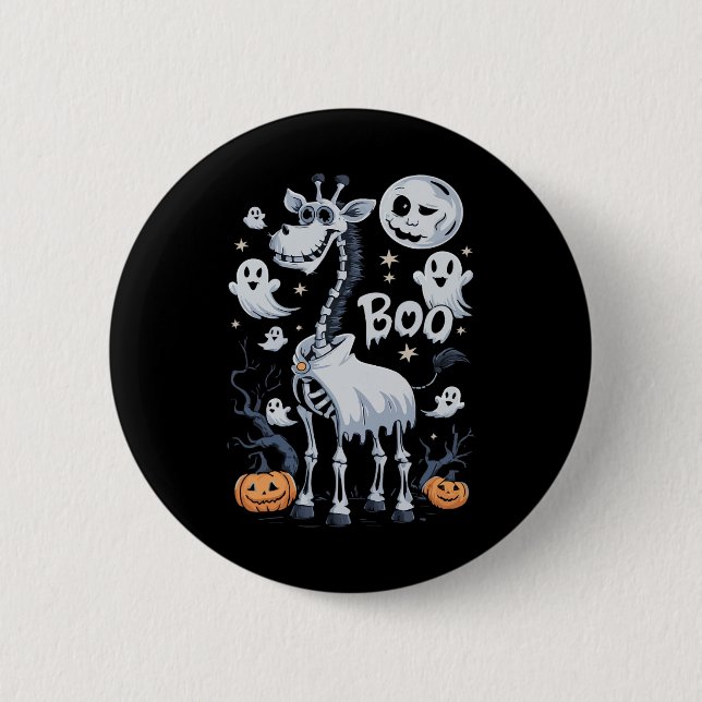 Scary Skeleton Giraffe In Ghosts Halloween  Button (Front)