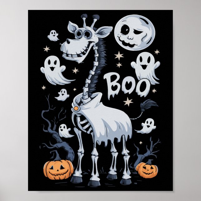 Scary Skeleton Giraffe In Ghosts Halloween  Poster (Front)