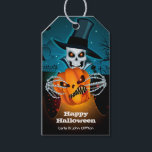 Scary Skeleton Halloween Favor Gift Tags<br><div class="desc">A spooky skeleton in a hop hat holds a scary jack o' lantern on a dark Halloween night on these Halloween party favor gift tags. MATCHING items in our store.</div>