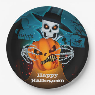 Scary Skeleton Halloween Paper Plates