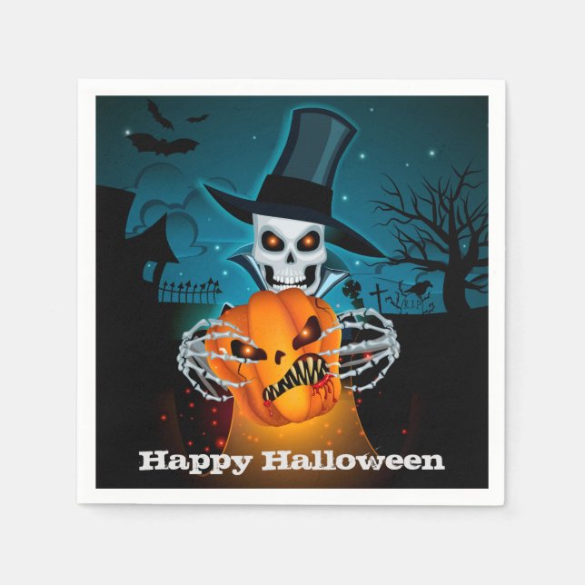 Scary Skeleton Halloween Party Napkins (Front)