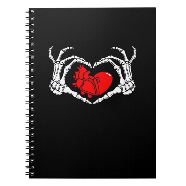 Scary Skeleton Hands And Red Heart Creepy Spooky V Notebook (Front)