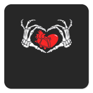 Scary Skeleton Hands And Red Heart Creepy Spooky V Square Sticker