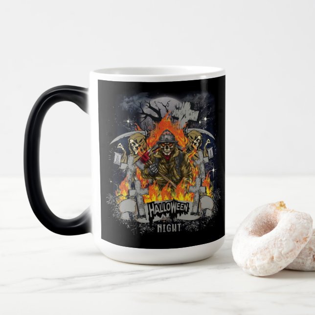 Scary Skeleton In Night Halloween Mug (With Donut)