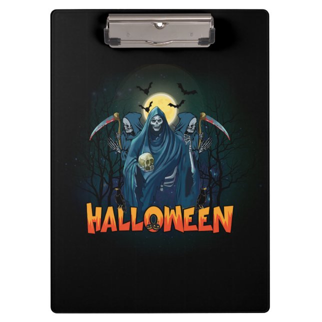 Scary Skeleton Night Halloween, My Halloween Mood. Clipboard (Front)
