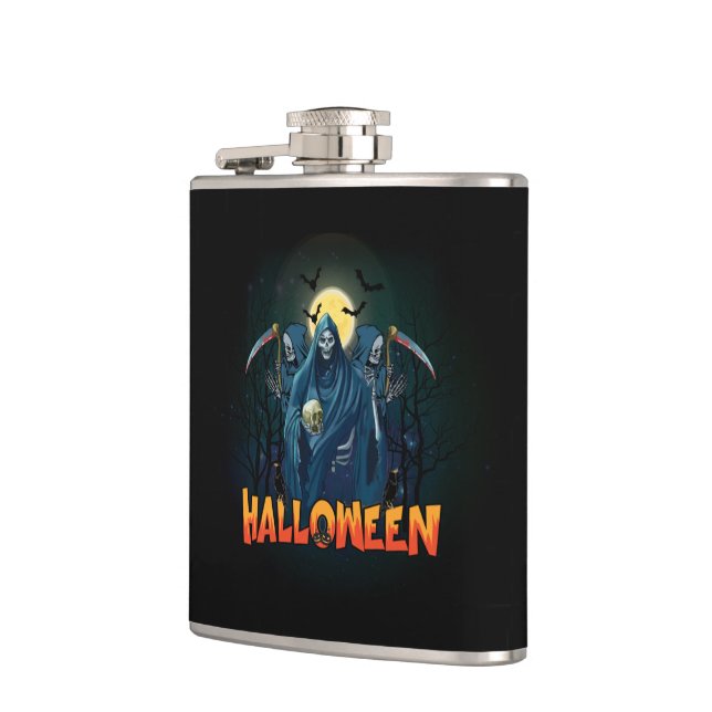 Scary Skeleton Night Halloween, My Halloween Mood. Flask (Left)