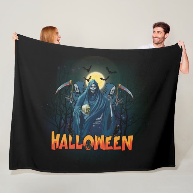Scary Skeleton Night Halloween, My Halloween Mood. Fleece Blanket (In Situ)