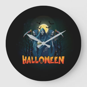 Scary Skeleton Night Halloween, My Halloween Mood. Large Clock