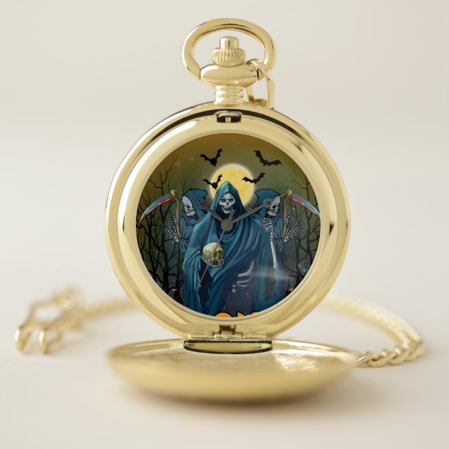 Scary Skeleton Night Halloween, My Halloween Mood. Pocket Watch (Inside)