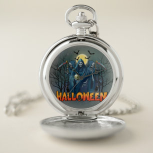 Scary Skeleton Night Halloween, My Halloween Mood. Pocket Watch