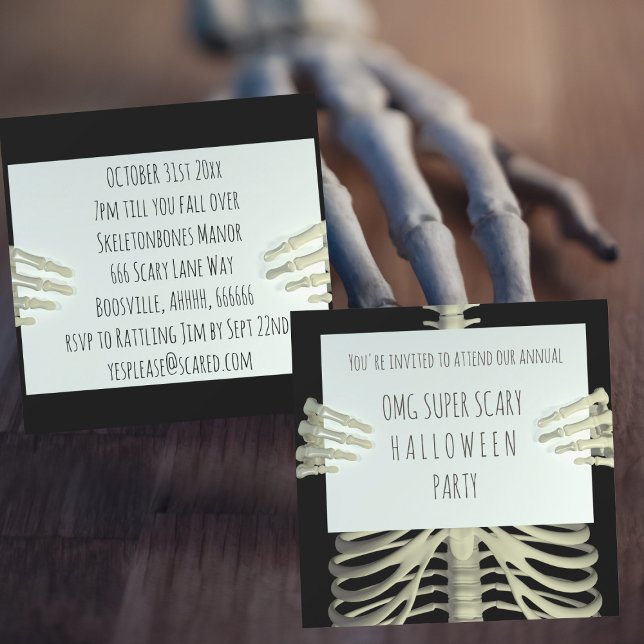 Scary Skeleton Spooky Halloween Party Invitation (Creator Uploaded)