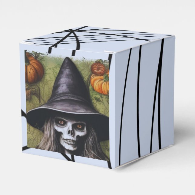 Scary Skeleton Witch for a Creepy Halloween Party Favor Boxes (Front Side)