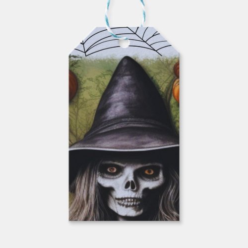 Scary Skeleton Witch for a Creepy Halloween Party Gift Tags