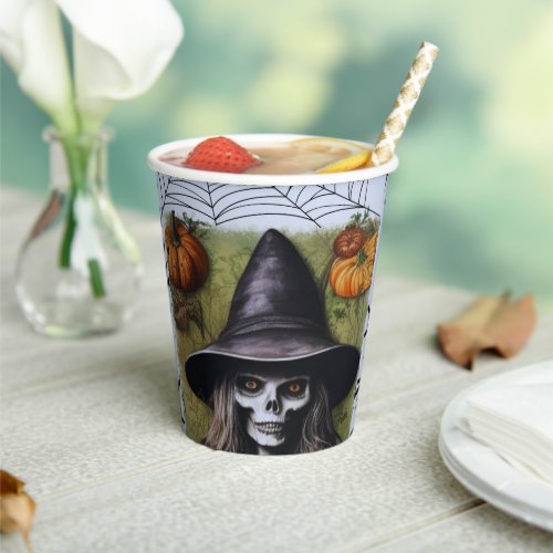 Scary Skeleton Witch for a Creepy Halloween Party Paper Cups