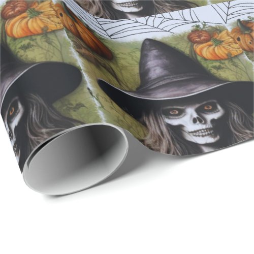 Scary Skeleton Witch for a Creepy Halloween Party Wrapping Paper