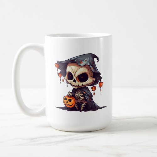 Scary Skeleton with Pumpkin Coffee Mug