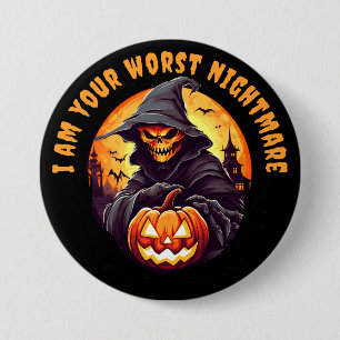 Scary Skeleton with Pumpkin Halloween Button