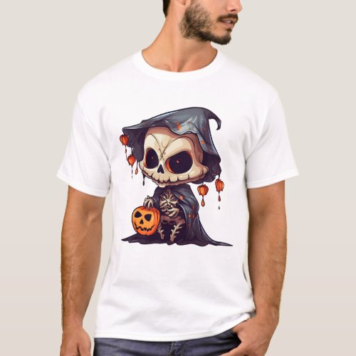 Scary Skeleton with Pumpkin T_Shirt