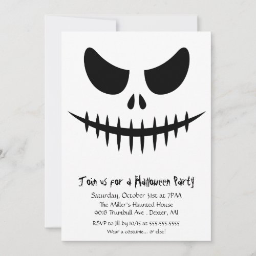 Scary Skeleton zombie Face Halloween Costume Party Invitation