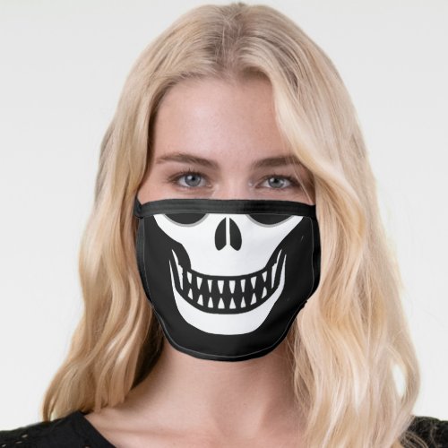 Scary skull and bones on black face mask