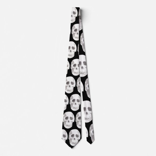Scary Skull Black & White Halloween Tie | Spooky  (Front)