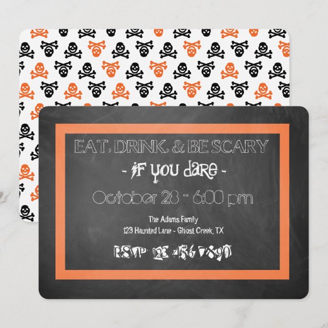 Scary Skull Chalkboard Invite (Front/Back)