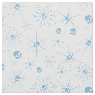 Scary skull Creepmas Christmas Snowflakes Blue Fabric