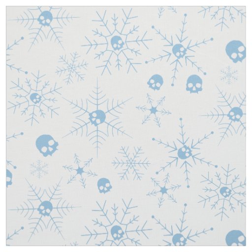 Scary skull Creepmas Christmas Snowflakes Blue Fabric