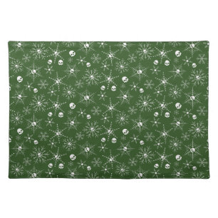 Scary skull Creepmas Christmas Snowflakes green Cloth Placemat