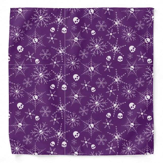Scary skull Creepmas Christmas Snowflakes purple Bandana (Front)