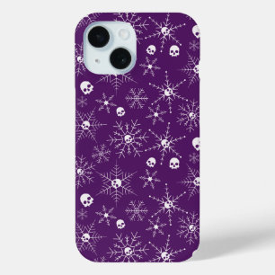 Scary skull Creepmas Christmas Snowflakes purple iPhone 15 Case