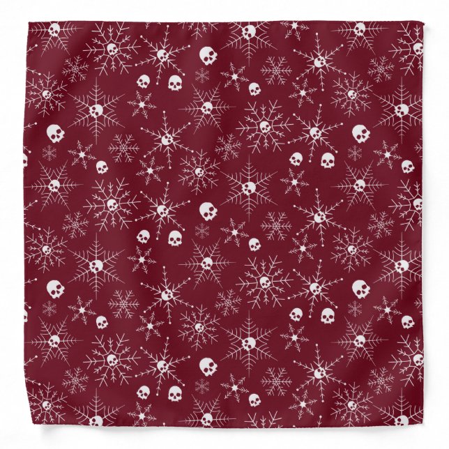 Scary skull Creepmas Christmas Snowflakes red Bandana (Front)
