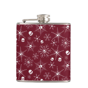 Scary skull Creepmas Christmas Snowflakes red Flask