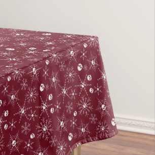 Scary skull Creepmas Christmas Snowflakes red Tablecloth