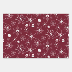 Scary skull Creepmas Christmas Snowflakes red Wrapping Paper Sheets