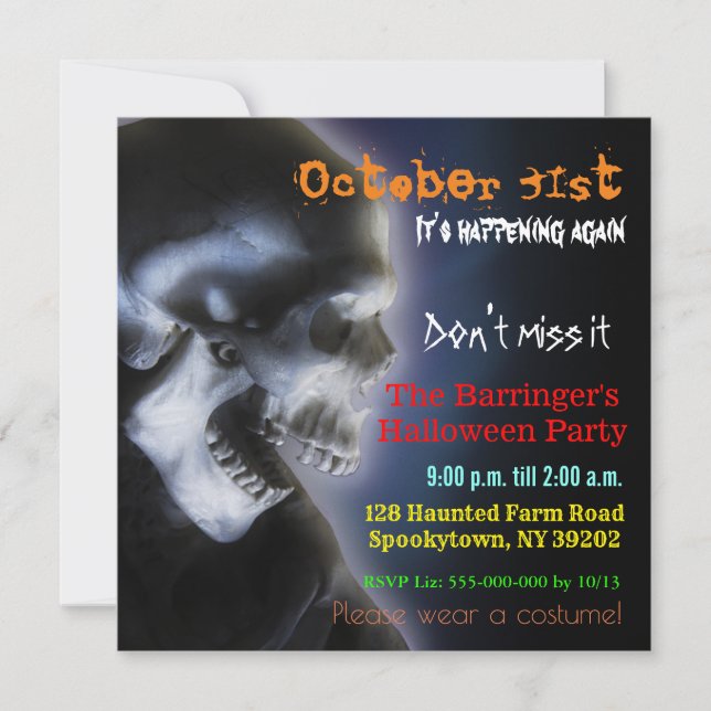 Scary Skull Creepy Cool Halloween  Invitation (Front)