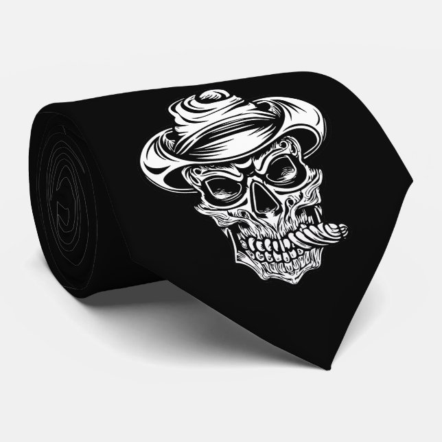 Scary Skull Deadly Vibes Halloween Neck Tie (Rolled)