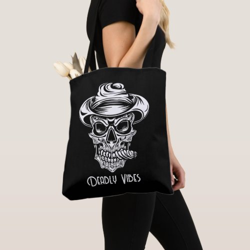 Scary Skull Deadly Vibes Halloween Tote Bag