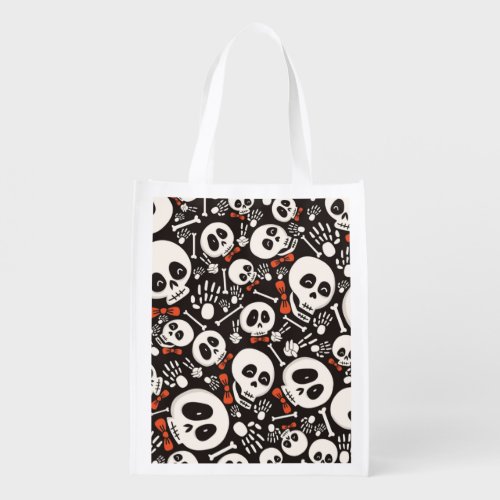 Scary Skull Halloween Pattern Grocery Bag