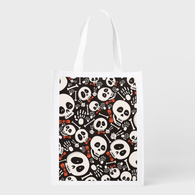 Scary Skull Halloween Pattern Grocery Bag (Back)