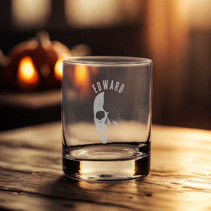 Scary Skull Personalized Etched Whiskey Glass